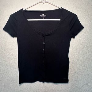 Black Hollister Cropped Button Down Top